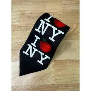 I Love NY Men's Neck Tie Black White Red Apple JL